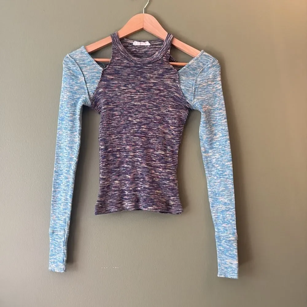 Free People We the Free Out of Control Cold Shoulder Tee Top Long Sleeve Sz XS